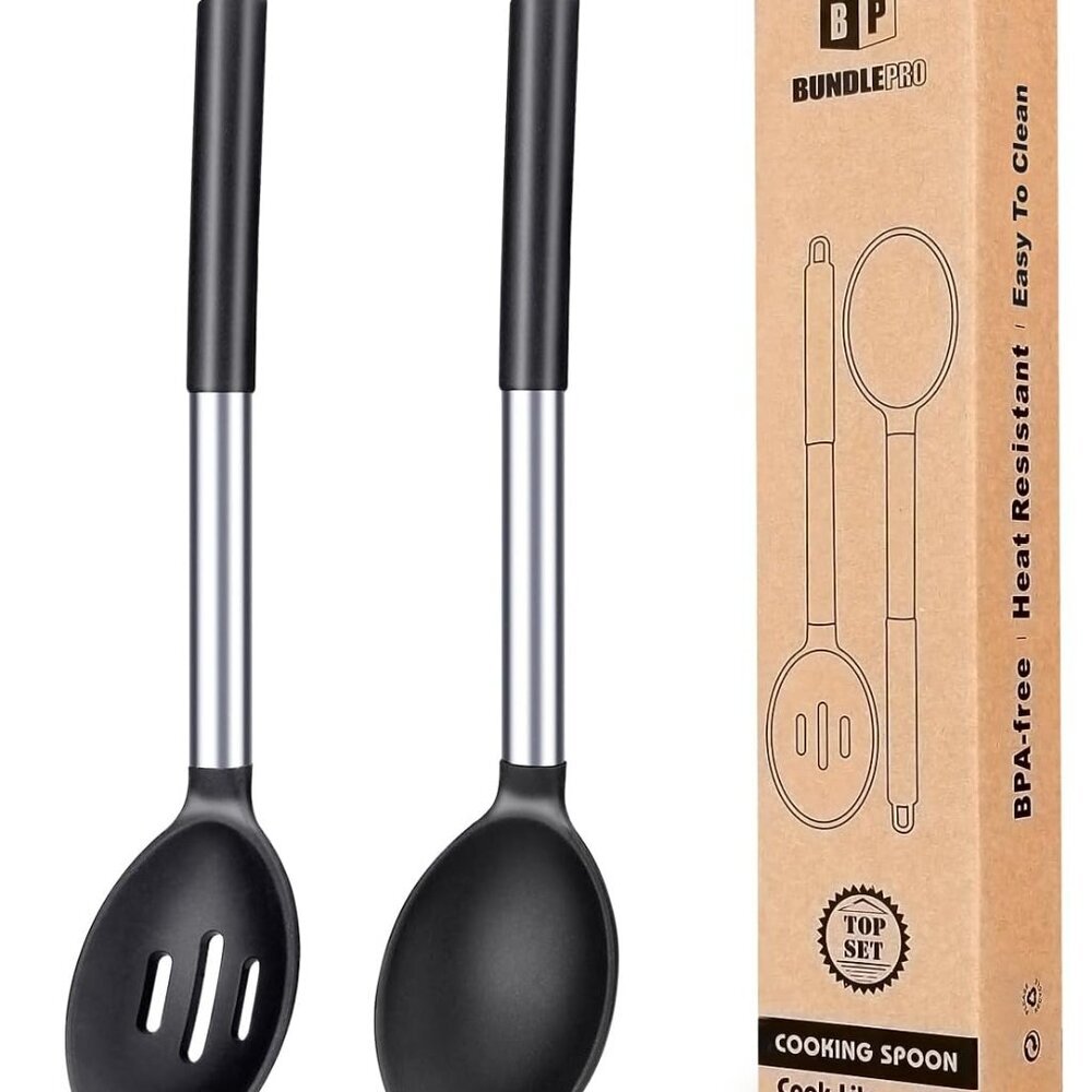 Pack of 2 Large Silicone Cooking Spoons,Non Stick Solid Basting Spoon,Heat-Resis